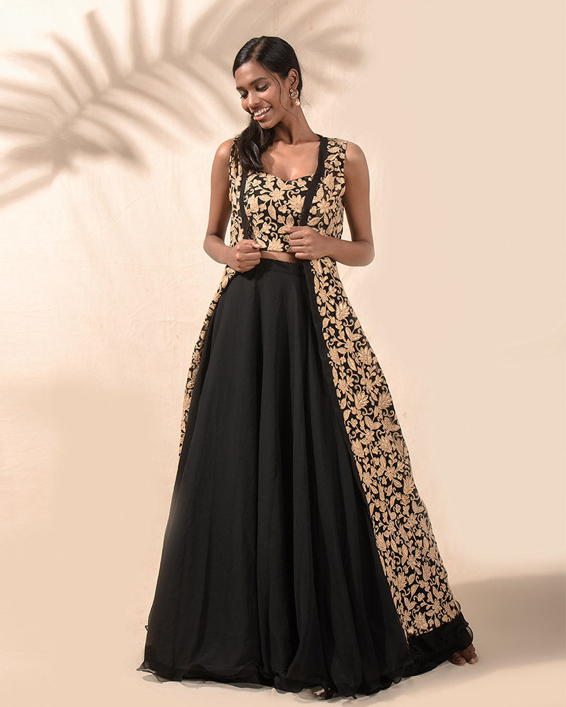 In the Mood for Black and Gold Lehenga Set